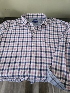 Egara Men's Purple and White Checked Dress Shirt